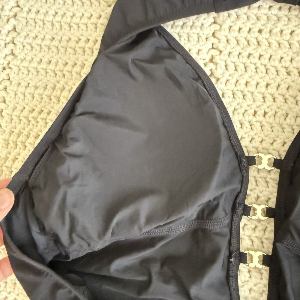 Tory Burch Women’s Size L Gemini Link Black One Piece Swimsuit Plunge Halter - Picture 9 of 12